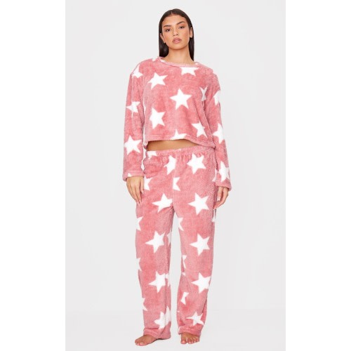 Pink Star Print Fleece Pj Pants