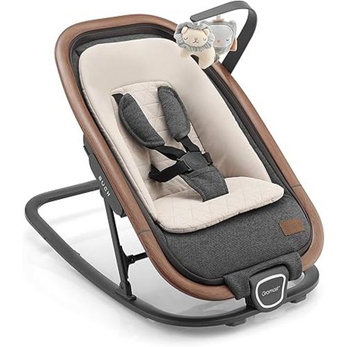 2-in-1 Baby Bouncer Seat for Infants, Portable Baby Rocker with 3 Recline Positions, Hanging Toys & Travel Bag - Dark Gray