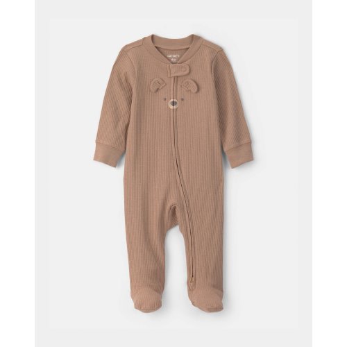 Baby Bear Cotton 2-Way Zip Sleep & Play Pajamas - Brown
