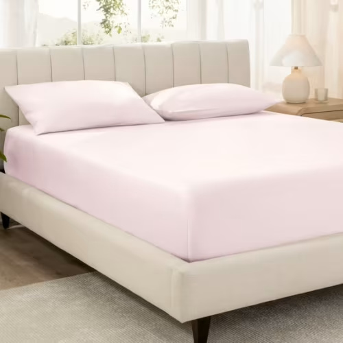 Bare Home 100% Organic Cotton Fitted Sheet - Sateen Weave - 400 Thread Count - Twin, Dusty Pink