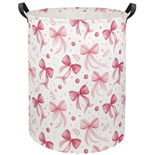 HIYAGON Butterfly Baby Laundry Basket Baby Hamper for Nursery Girl Kids Butterfly Hamper Cute Kids Toys Storage Bin Organizer Butterfly Room Decor for Home(Pink Bowknot)
