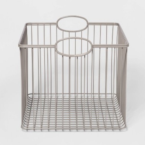 Large Wire Stackable Kids' Storage Basket Gray - Pillowfort™: Metal, Rectangle, Handles, 13 Inch Cube System Compatible