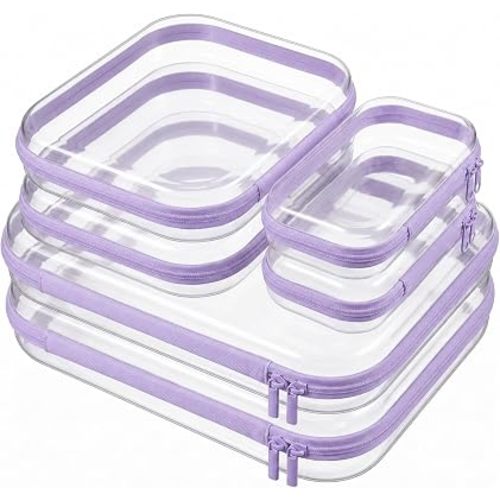 6 Pack Clear Hard Shell Zipper Cases,Zipper Pouches, 2L+2M+2S Purple