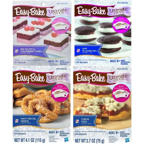 Easy Bake Mega Bundle Set of 4 Oven Mixes Refills (Pizza, Party Pretzel Dippers, Red Velvet & Strawberry Cakes, Mini Whoopie Pies)