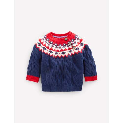 Fair Isle Cable Sweater-College Navy Fair Isle