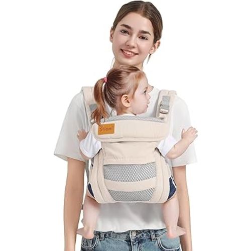 Baby Carrier Newborn to Toddler(7-30lbs), Toddler Carrier with Adjustable Shoulder Strap, Baby Holder Carrier with Breathable Mesh Fabric, Beige