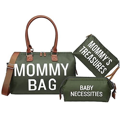 Mommy Bag, Printe Hospital Bag for Labor and Delivery, Large Diaper Bag for Mom Overnight Travel, Waterproof Baby Bag with Pouches and Straps, Olive Green