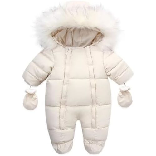Baby Girl Boy Snowsuit Cute Down Jacket Hooded Romper Light Puffer Padded Jumpsuit Infant Winter Outwear