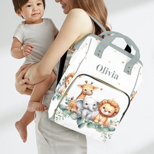 Personalized Diaper Bag Name, Lion Elephant Custom Backpack Waterproof Mommy Bag Baby Shower Gift