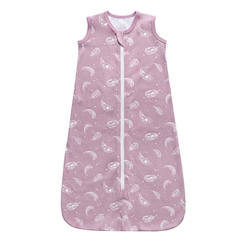 Owlivia Baby Organic Cotton 0.5 TOG Wearable Blanket-Light Sleeping Bag with 2-Way Zipper, Boys Girls Swaddle Transition Sleep Sack(0.5 TOG Feather Mauve, 3-12 Months)