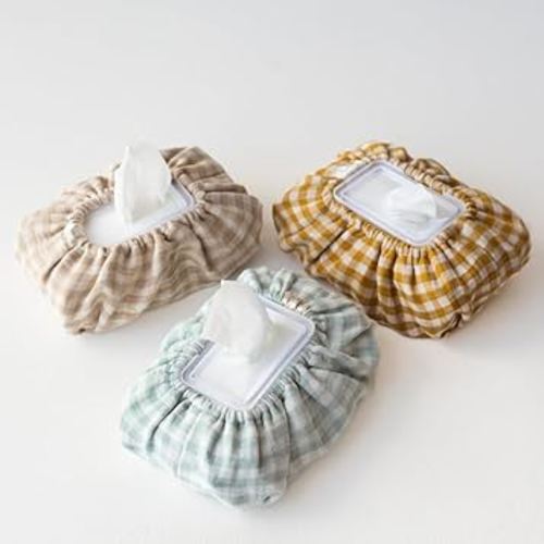 Baby Wipes Cover – Universal Size, One Size Fits All Wipes Packages | Muslin Cotton Tissue Cover for Nursery, Diaper Bag & Changing Table, Station | Gingham & Neutral Patterns (3-Gingham Mint)
