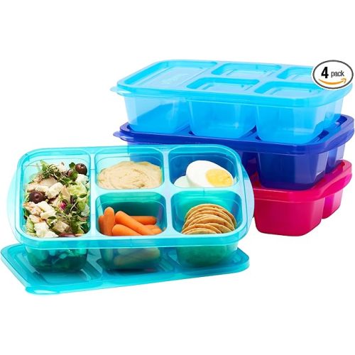 Bentgo Easyboxes - Reusable 5-Compartment Food Containers, Stackable 8-Piece Set, 4 Trays & 4 Lids, BPA-Free Food Storage for Meal Prep, School, & Work; Lunch Boxes w/Patented Design (Jewel Brights)