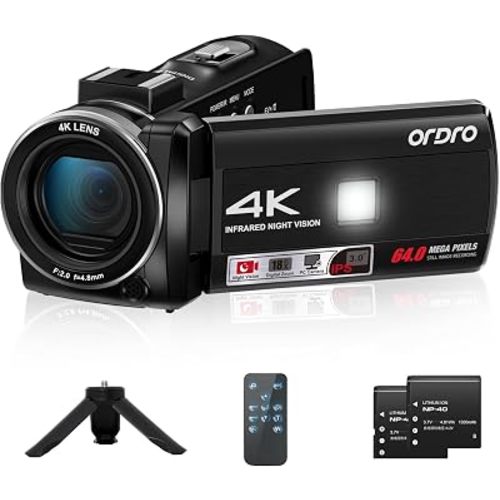 ORDRO Z36 Video Camera Camcorder 4K, 64MP Vlogging Camera for YouTube 18X Digital Zoom 3.0’’ Rotation Screen, IR Night Vision,Mini Tripod and 2 Batteries