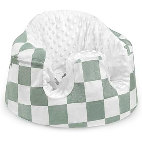 DILIMI Minky Seat Cover Compatible with Bumbo Seat, Removable Ultra Soft Comfortable Warm Seat Slipcover for Baby Girl and Boy, Green Checkered
