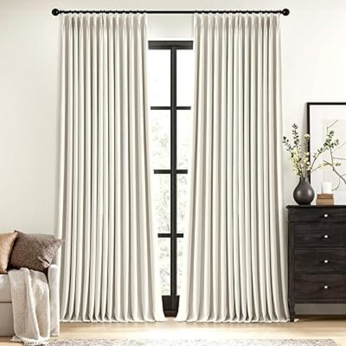 MIULEE Natural Pinch Pleated 100% Blackout Linen Curtains 40x84 Inches