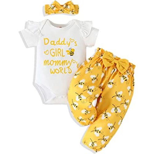 AMAWMW Newborn Baby Girl Clothes Infant Baby Ruffle Romper Pants Summer Outfits 4PCS Gifts Set Toddler Girls' Clothing