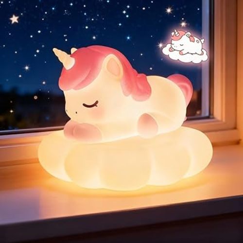 Mewaii Cloud Unicorn Night Light for Kids, Portable Lamp with Wireless Charging Cloud Base, 3-Level Dimmable, 7-Color Changing & 30-Min Auto Timer, Gift for Girls, Baby Nursery Decoration