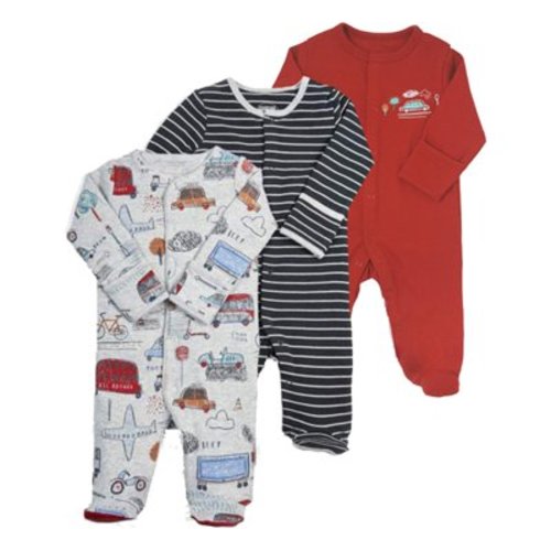 Bodysuits For Baby Boy Baby Pajamas Cotton Button Cartoon Print Baby Sleepers for Newborn Boys Girls Clothes 3Pack Soft Footed Jumpsuit Spring Fall Outfits,Red,0-3 Months