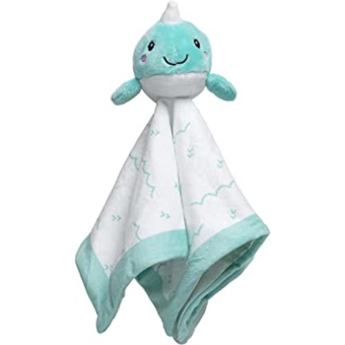 Pearhead Narwhal Security Blanket, Soft Baby Lovey for Babies, Snuggle Toy Stuffed Animal, Newborn Infant and Toddler Security Toy, Baby Boy or Baby Girl Lovie, New Baby Gift, Blue Whale Lovey