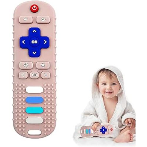 Silicone Baby Teething Toys,Remote Control Teether for Baby 3-6,12,18 Months,Baby Chew Teether Toys for Infant and Toddlers,BPA Free (Khaki)