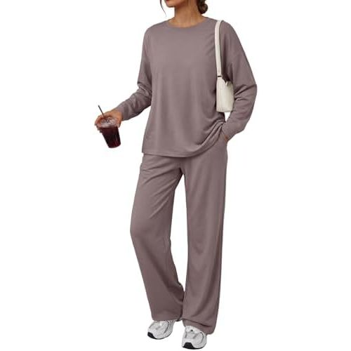 Trendy Queen Womens 2 Piece Lounge Sets Oversized Long Sleeve Tops & Wide Leg Pant with Pockets