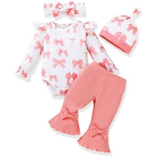 Baby Girl Clothes Ruffle Sleeve Romper Flared Pants Infant Outfit