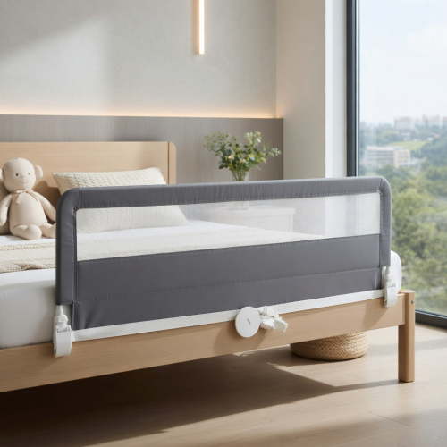 Spaco 71 Inch Extra Long Swing Down Bed Guardrail, Baby Bedrail, Toddler Bed Rails with Safety Straps, Bed Rail for Toddlers, Bed Rail for Queen, King, Twin, Gray