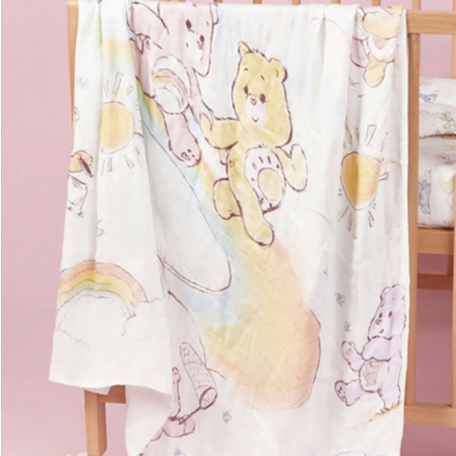 SHEIN X Care Bears Cartoon Print Soft, Lightweight & Breathable Double Layer Natural Bamboo Fiber Baby Blanket, Versatile | SHEIN USA