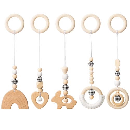 MALLMALL6 5Pcs Baby Play Gym Toy Set Wooden Hanging Toy for Infant