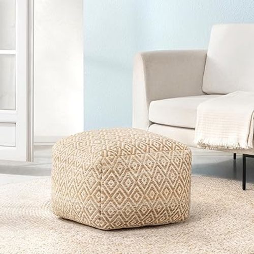 Anji Mountain 100% Handmade & Handcrafted Comfortable Home Décor Pouf Ottoman Footrest for Living Room, Bedroom, Nursery, Kidsroom, Patio Furniture - (22" x 22" x 16" - Mustard)