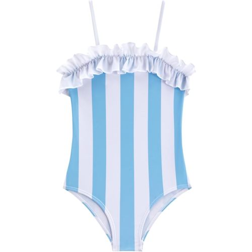 LIZENS Girls Swimwear One Piece Striped 2-12Years Ruffle Trim Flounce Beach Bathing Suit for Kids