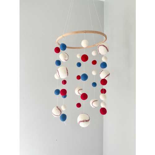 Customizable Baseball Ceiling Mobile - Sports Fan Themed Boys Nursery - Custom Kids Room Pom Decor - Match Favorite MLB or College Team