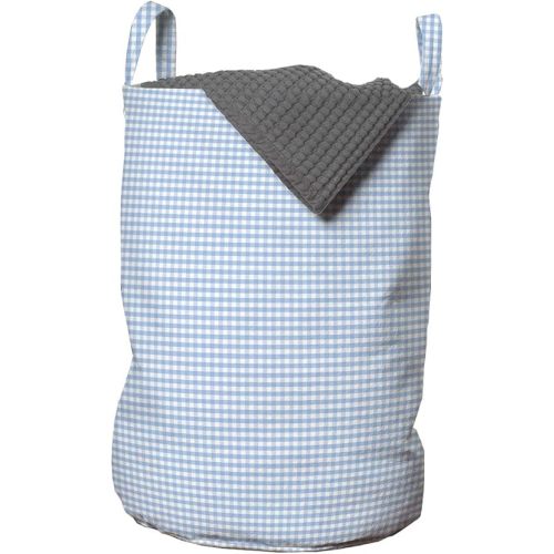 Ambesonne Checkered Laundry Bag, Little Squares and Stripes Pastel Color Gingham Repeating Rows Vintage Tile, Hamper Basket with Handles Drawstring Closure for Laundromats, 13" x 19", Light Blue