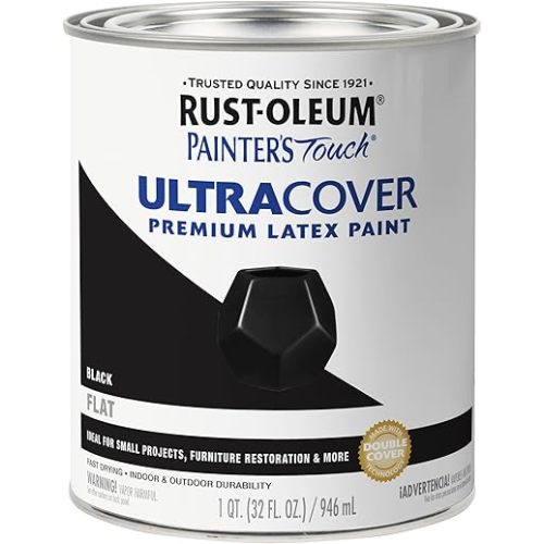 Rust-Oleum 1976502 Painter's Touch Latex Paint, Quart, Flat Black, 32 Fl Oz, (Pack of 1)