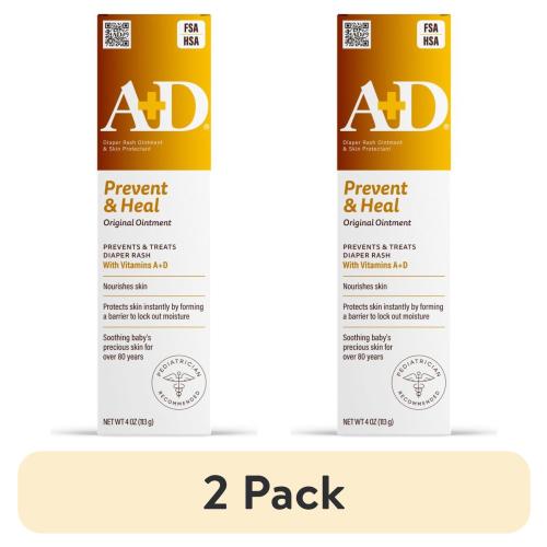 (2 pack) A+D Original Diaper Rash Ointment with Vitamins A and D, 4 oz Tube