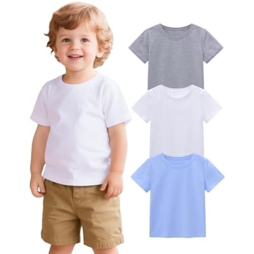 3 Pack Baby Boys Short Sleeve Cotton T-Shirts Toddler Boy Clothes Tee Size 18M-5T