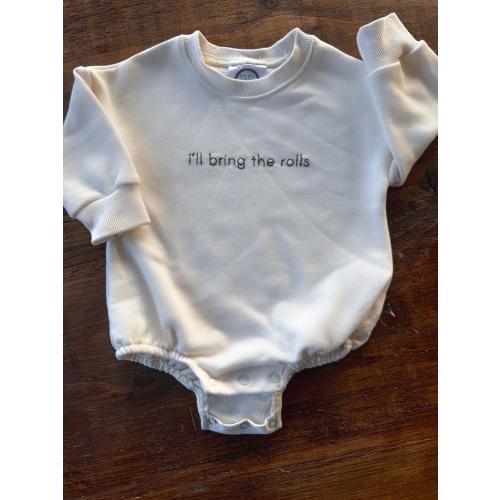 Baby Bubble Romper Hand Embroidery "I'll bring the rolls"