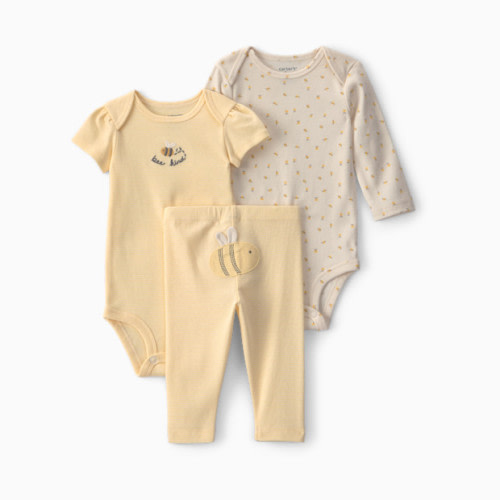 3-Piece Bodysuit & Pant Gift Set - Yellow/Ivory Bee