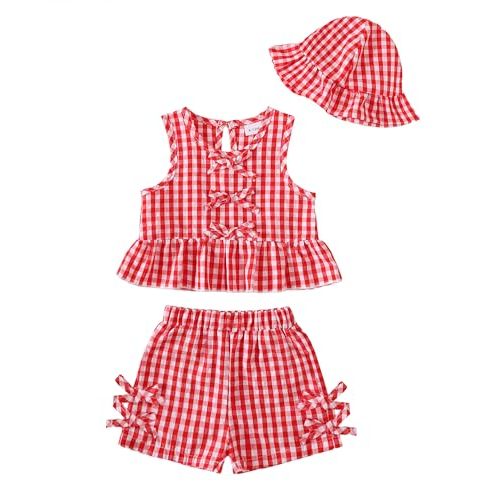 SODLON Baby Girl Clothes Infant Toddler Summer Tank Shorts Outfits 6M-5T | Sleeveless Ruffle Girls Clothing, Baby Vintage Tops Shorts Outfit with Hat, Cute Gifts Casual Beach Vacation Picnic Sets
