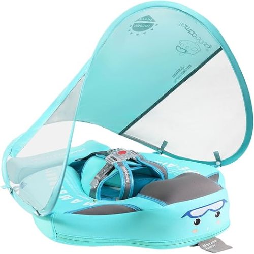 Baby Floats for Pool with Canopy Removable Sun Protection Canopy Mambobaby Float Non Inflatable Upgrade Add Tail Avoid Flip Waterproof Skin-Friendly Infant Swim Float 3-24 Months