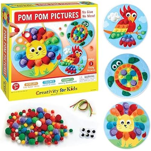 Creativity for Kids Pom Pom Pictures: Animals | Summer Fun | Back to School Crafts for Preschool Learning Activities| Sensory Toys for Toddlers |Toddler Arts and Crafts (Ages 3+)