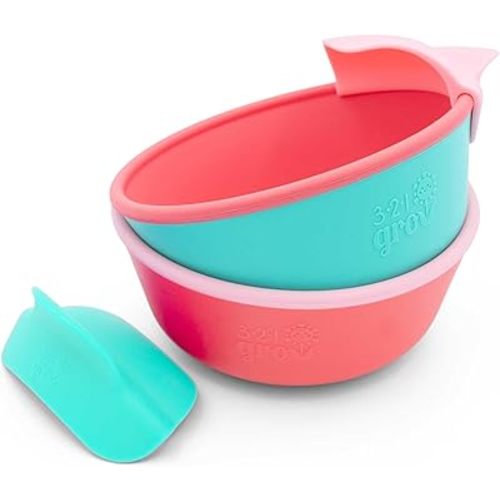 Silicone Easy Scoop & Hold Bowl Set – Adaptive Baby & Toddler Feeding Bowls with Clip-On Rim and Handle – Helps Build Independence & Coordination – 2 Pack – Dishwasher Safe (Watermelon)