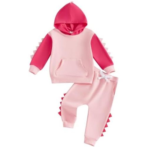 Toddler Baby Boy Clothes Fall Winter Outfits Color Block Dinosaur Long Sleeve Hoodies Sweatshirt & Jogger Pants