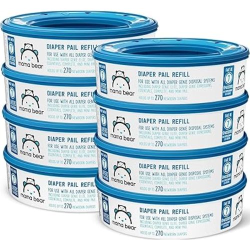 Mama Bear Diaper Pail Refills for Genie Pails, Unscented, 2160 Count (8 Packs of 270)