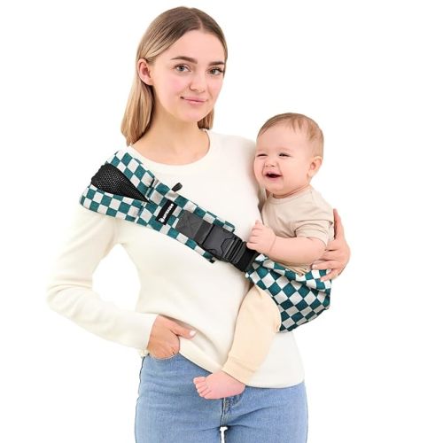Toddler Sling Carrier - Premium Cotton, Expandable & Ergonomic, One Size Fits All, Ideal for 6-48 Months (11-44 lbs), Compact & Easy to Use, Green Check