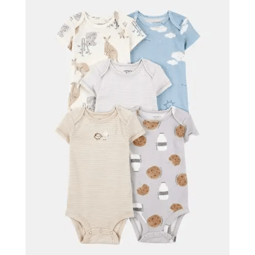 Baby Boy 5-Pack Kangaroo Cloud Short-Sleeve Bodysuits (Size 3M)
