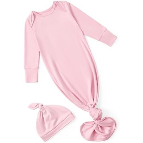 PATPAT Baby Sleeper Gown with Hat for Newborn, Knotted Baby Gown with Fold-Over Mittens for Infant Girl Boy Home Coming Gift