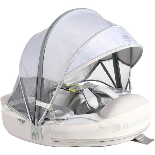 Mambobaby Float with Canopy & Tail Baby Pool Float Non-Inflatable Pool Swim Float Solid Baby Float Angel Soft Waterproof Skin-Friendly Material for Ages 3-24 Months, Silver