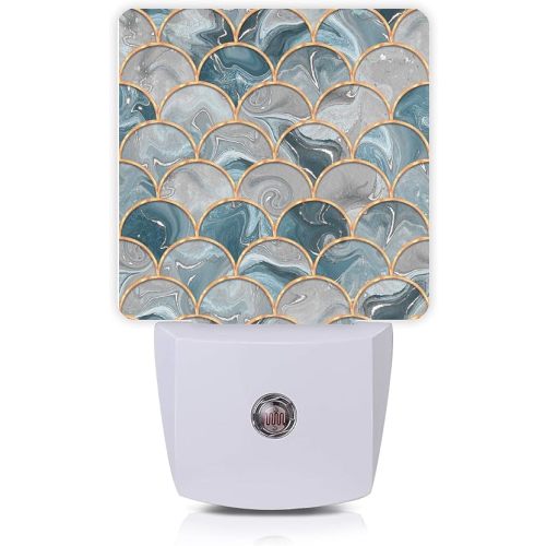 Mermaid Fish Scales Marble Night Light Plug-in LED Nightlights Auto Sensor Night Lamp Dusk-to-Dawn Lamp Home Decor for Nursery Children Girls Boys