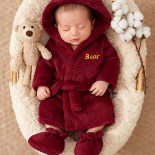 Newborn Baby Robe & Booties Set, Letter Pattern Design, Soft & Comfortable Fabric, Suitable For Children's Casual Wear